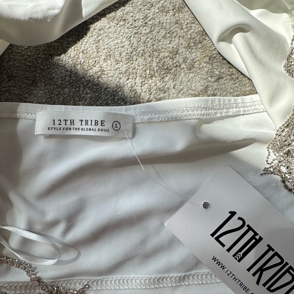 White Rhinestone Fringe Halter Top - Picture 3 of 5